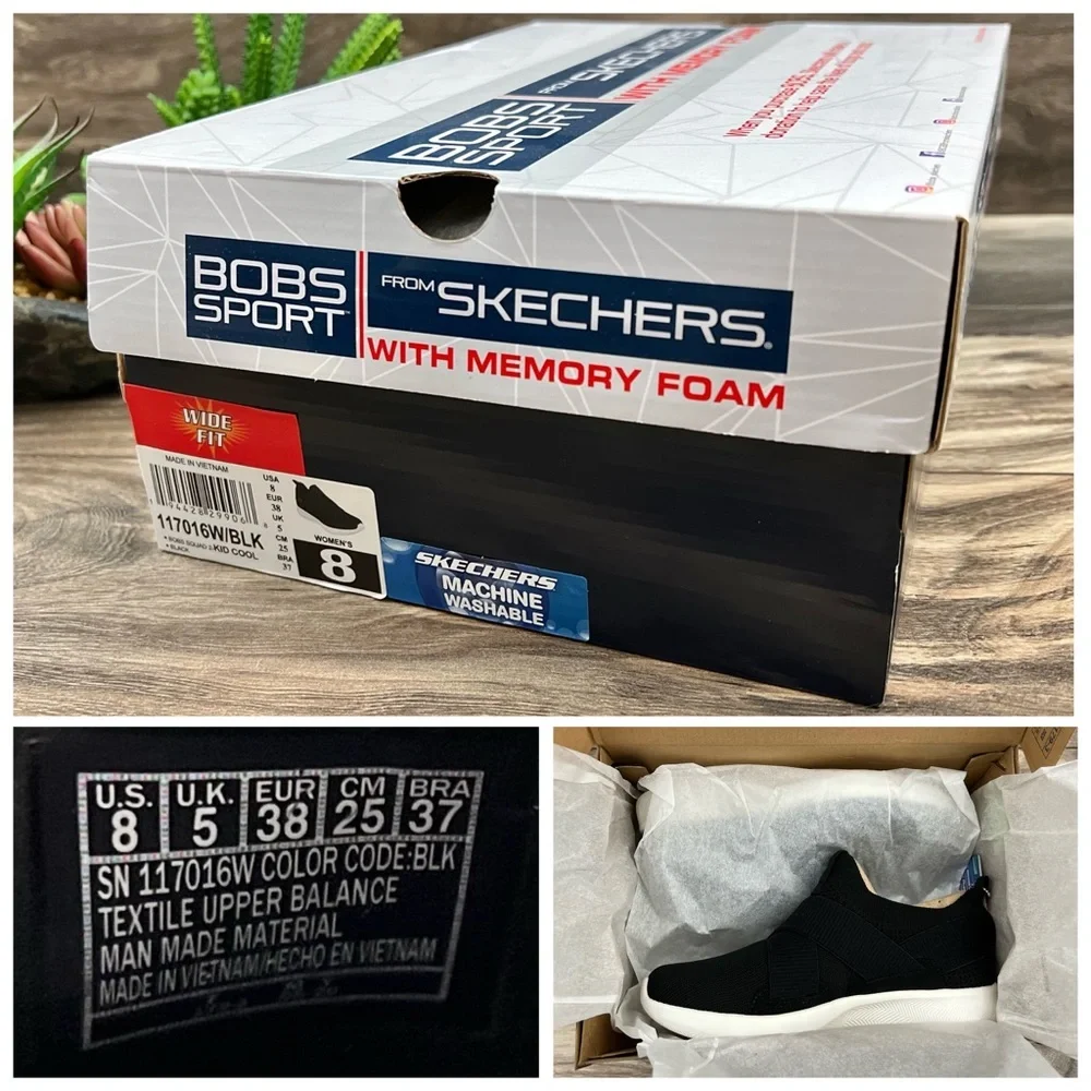 NIB Skechers 8W WIDE FIT Bobs Sport Bob Squad 2 Slip On Sneaker Black - Picture 11 of 12